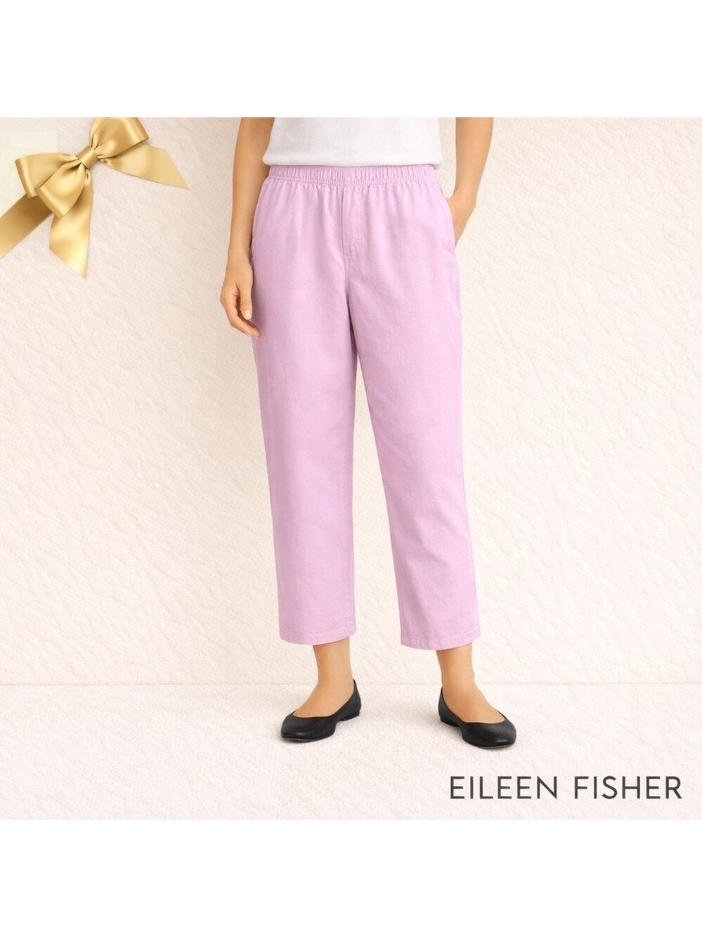 Eileen Fisher Cotton Cropped Capri Lilac Pink Straight Leg Pants Size Large